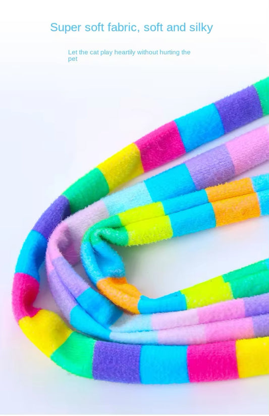 Rainbow Long Cat Teaser with Bell - Illawarra Cat Rescue Support Shop