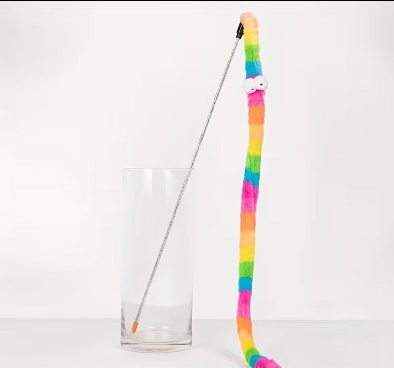 2 x Rainbow Wiggle Worm Cat Teasers Wands