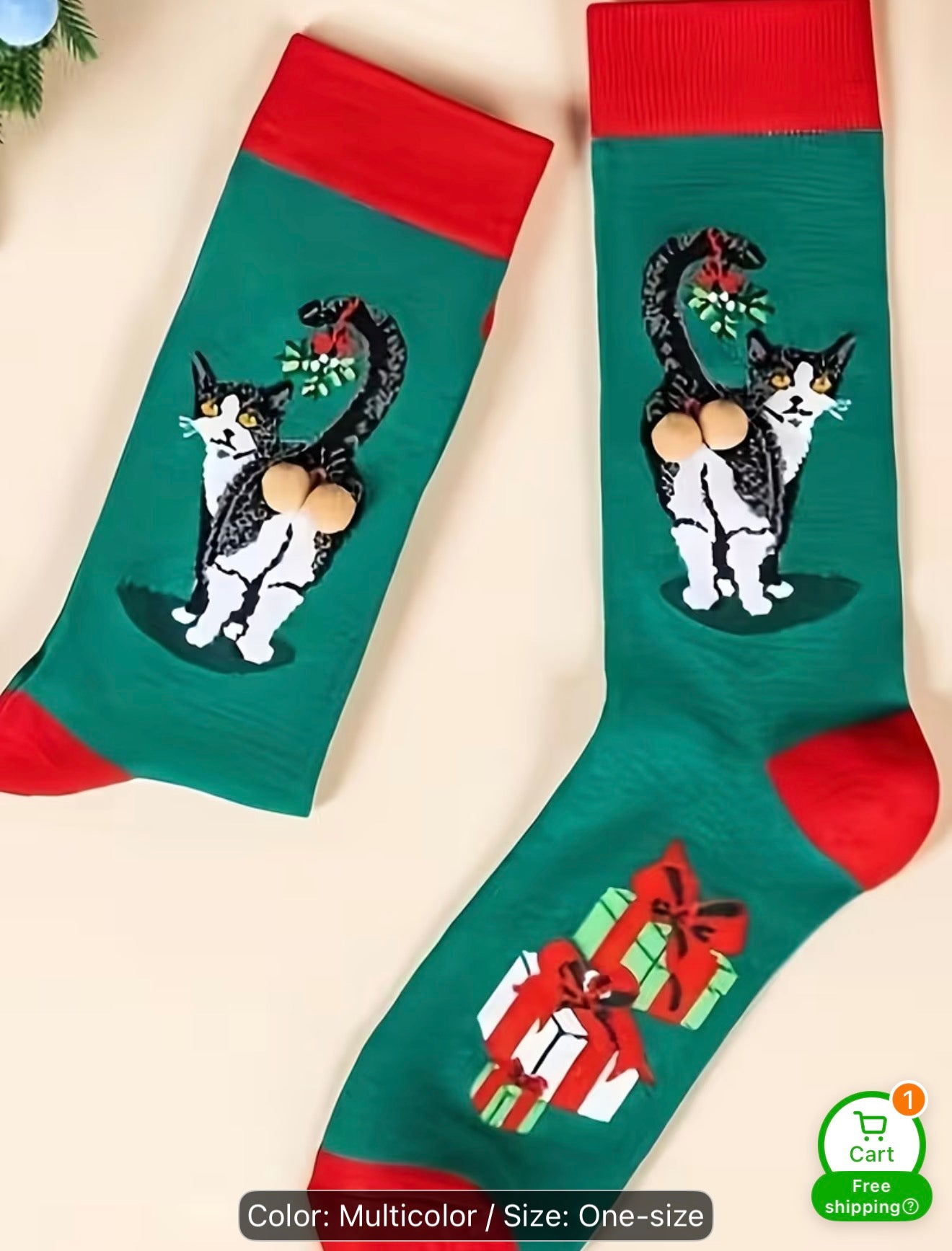 Christmas Cat “Jingle Balls” Socks