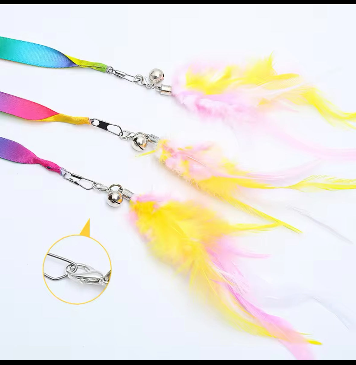 Feather and Satin, Ribbon and Bell Cat Stick