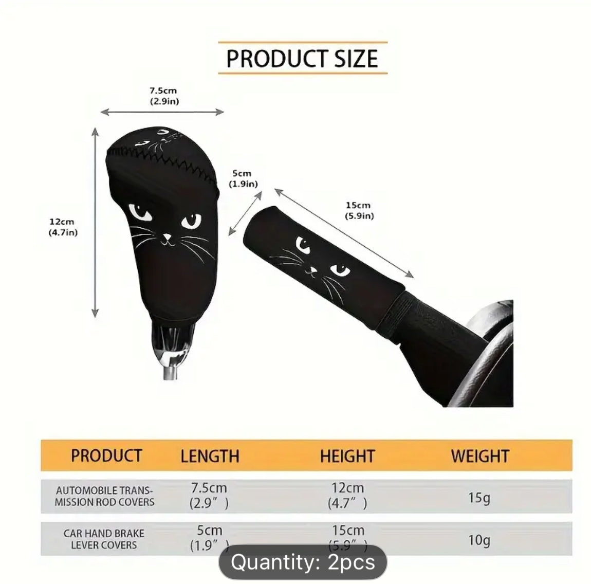 REDUCED - 2pc Black Cat Car Gear Shift and Handbrake Protector