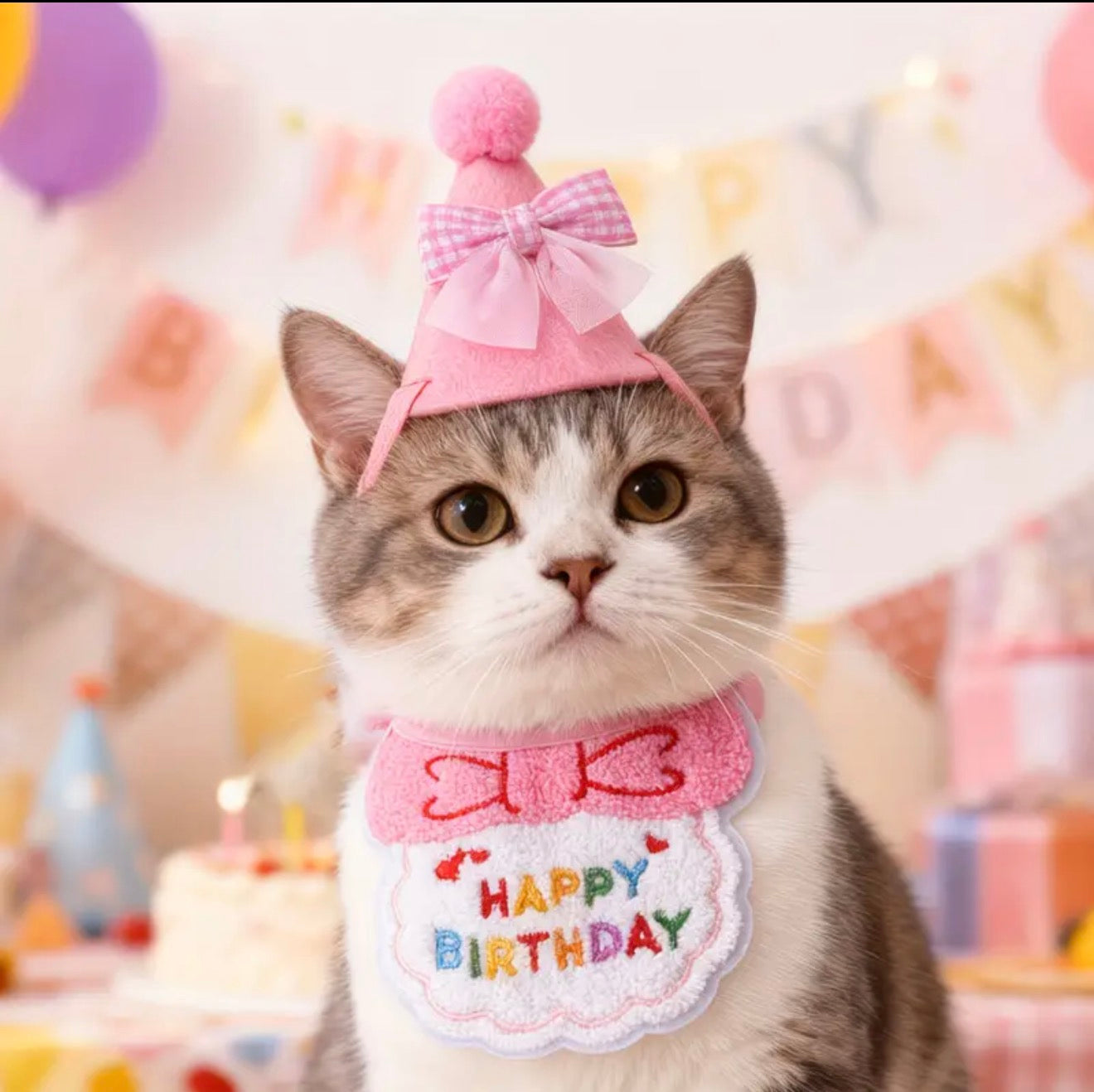 Cat Birthday Hat and Bib
