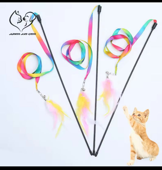 Feather and Satin, Ribbon and Bell Cat Stick - Illawarra Cat Rescue Support Shop