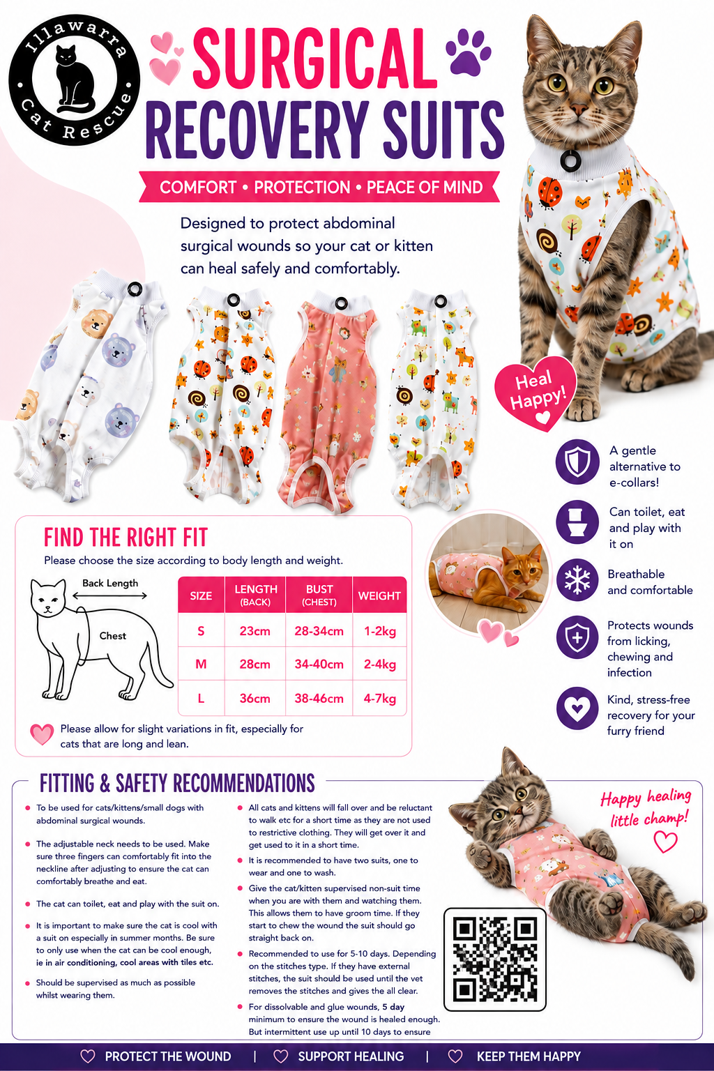 Female Cat Surgical Recovery Suit with Adjustable Neck