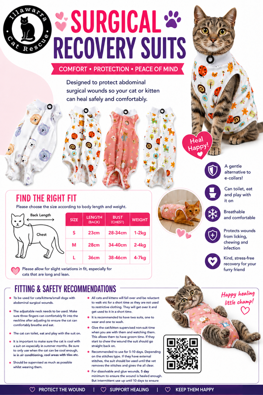 Female Cat Surgical Recovery Suit with Adjustable Neck