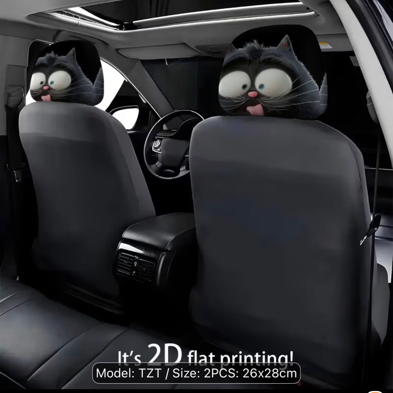 2pc Cartoon Black Cat Car Seat Headrest Covers