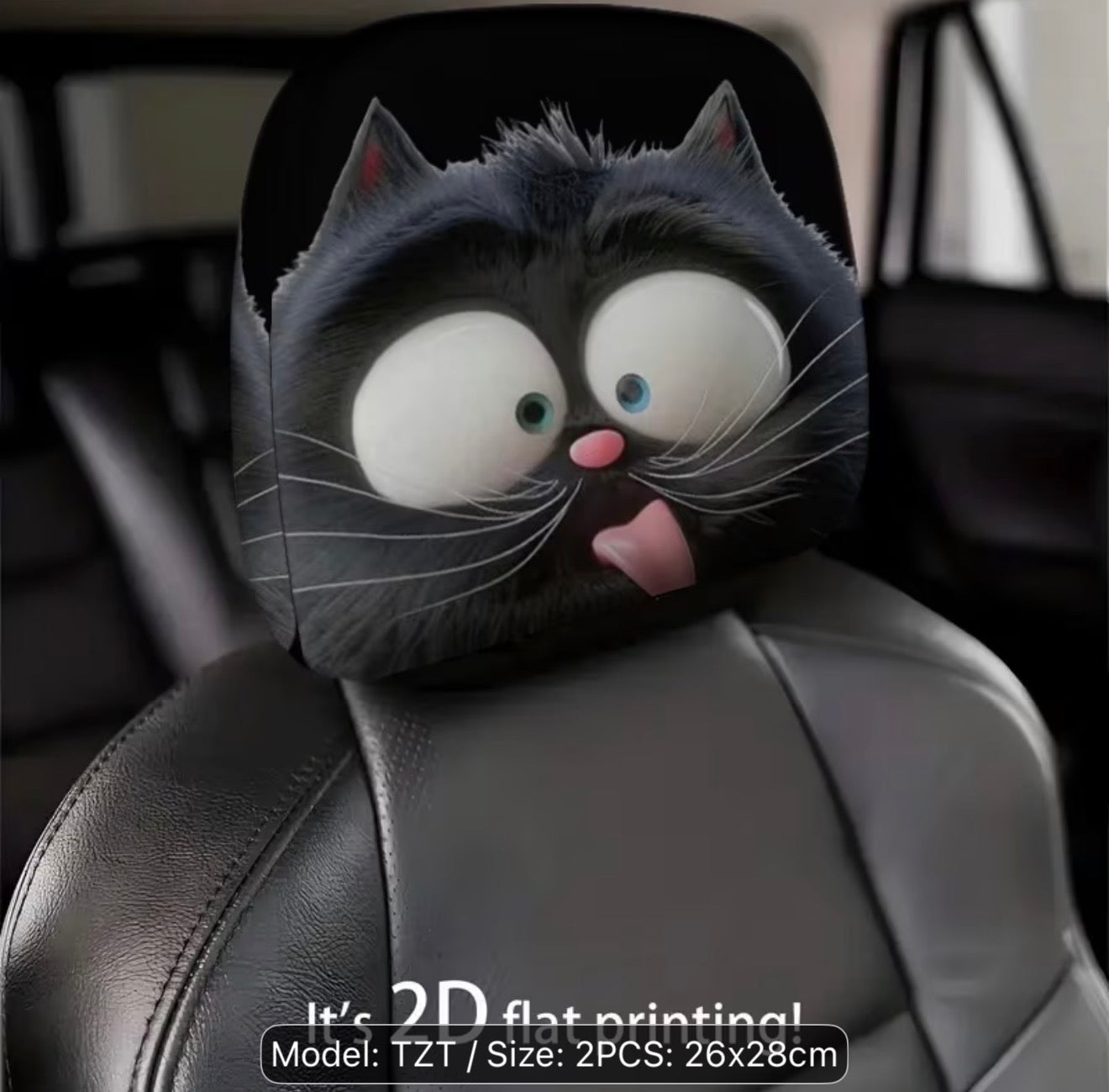 2pc Cartoon Black Cat Car Seat Headrest Covers