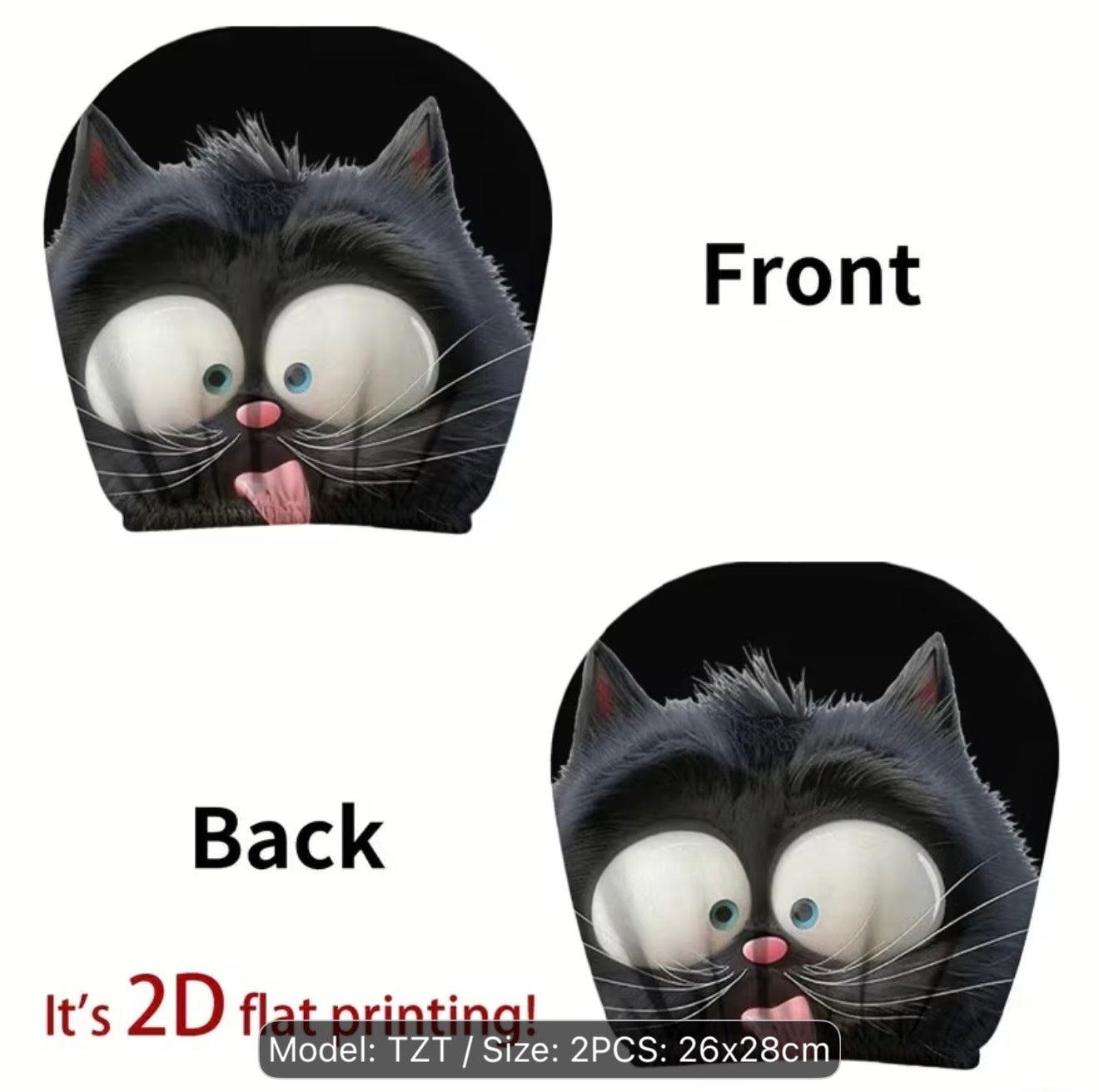 2pc Cartoon Black Cat Car Seat Headrest Covers