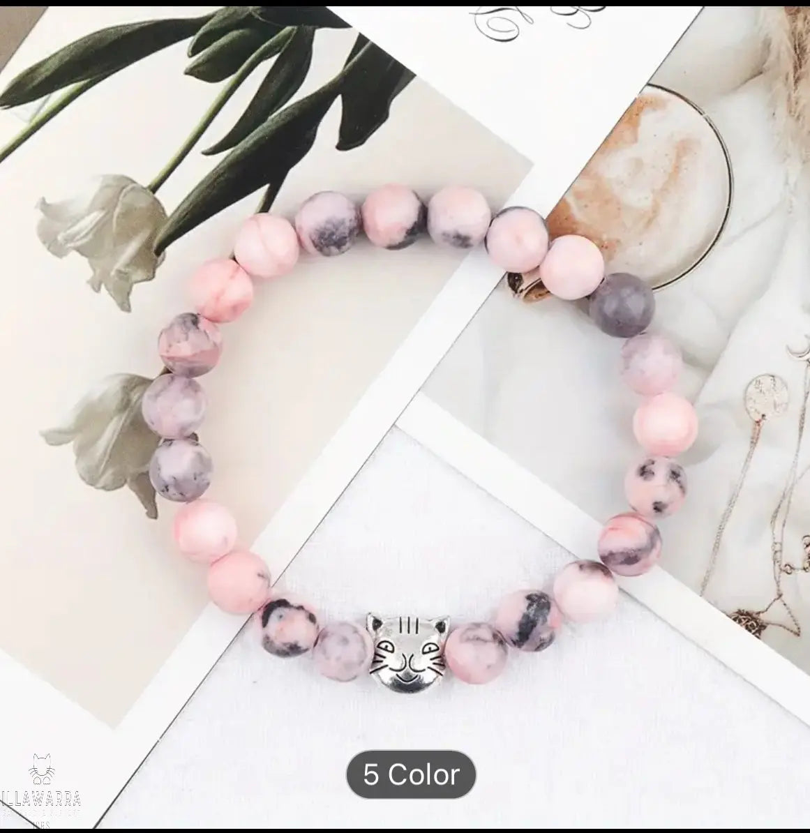 Natural Stone Cat Style Bracelet, Cute Cat Beaded Stretch Jewelry, Illawarra Cat Rescue Support Shop