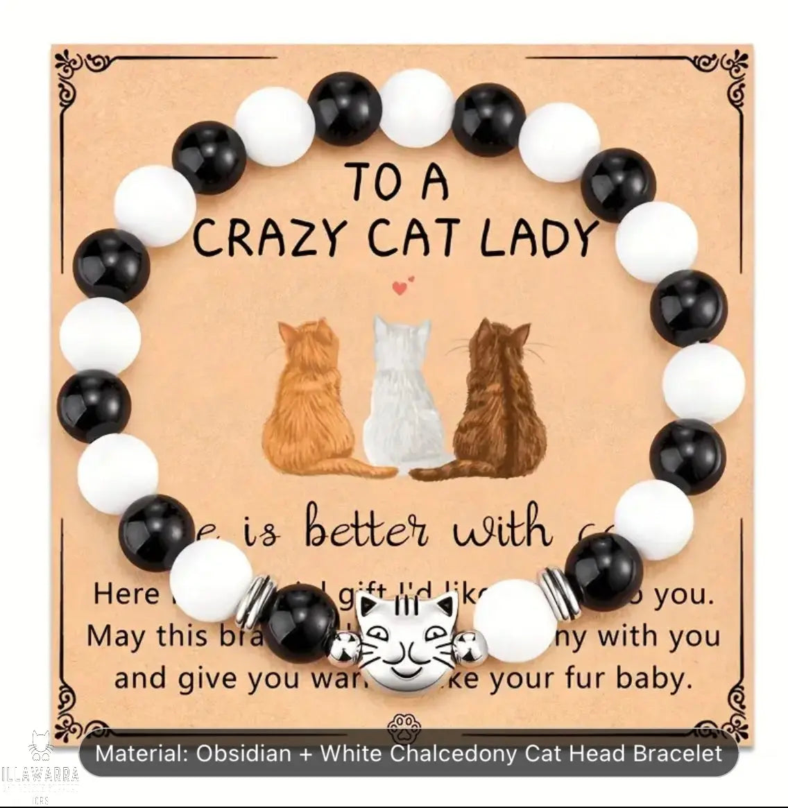 Natural Stone Cat Style Bracelet, Cute Cat Beaded Stretch Jewelry, Illawarra Cat Rescue Support Shop